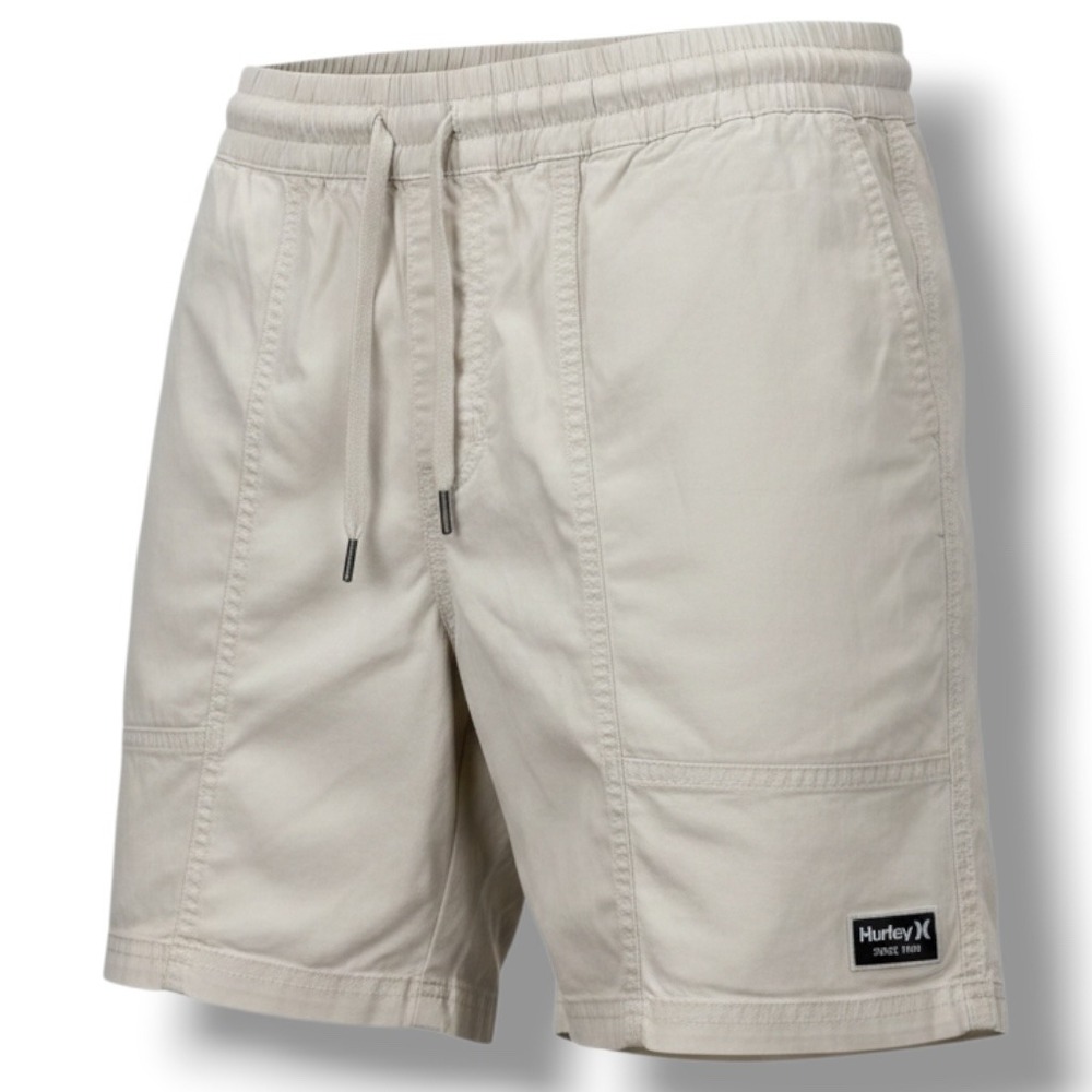 NWT Hurley Pull On Cotton Shorts Mens Size Large L Ivory 6in Inseam